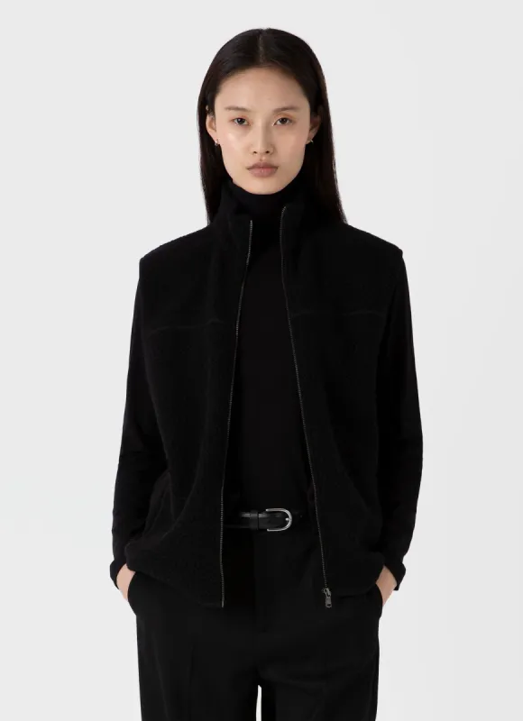 Women's Wool Fleece Gilet in Black sold by Sunspel