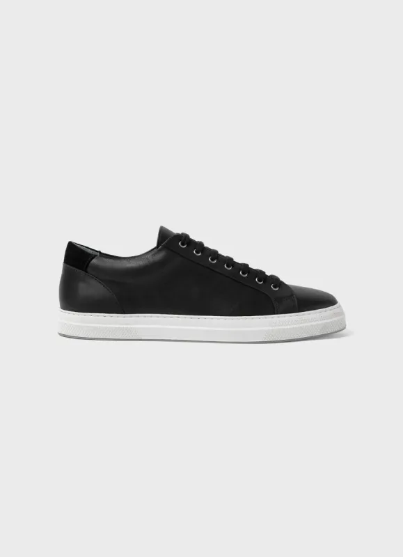 Women's Leather Tennis Shoes in Black made by Sunspel