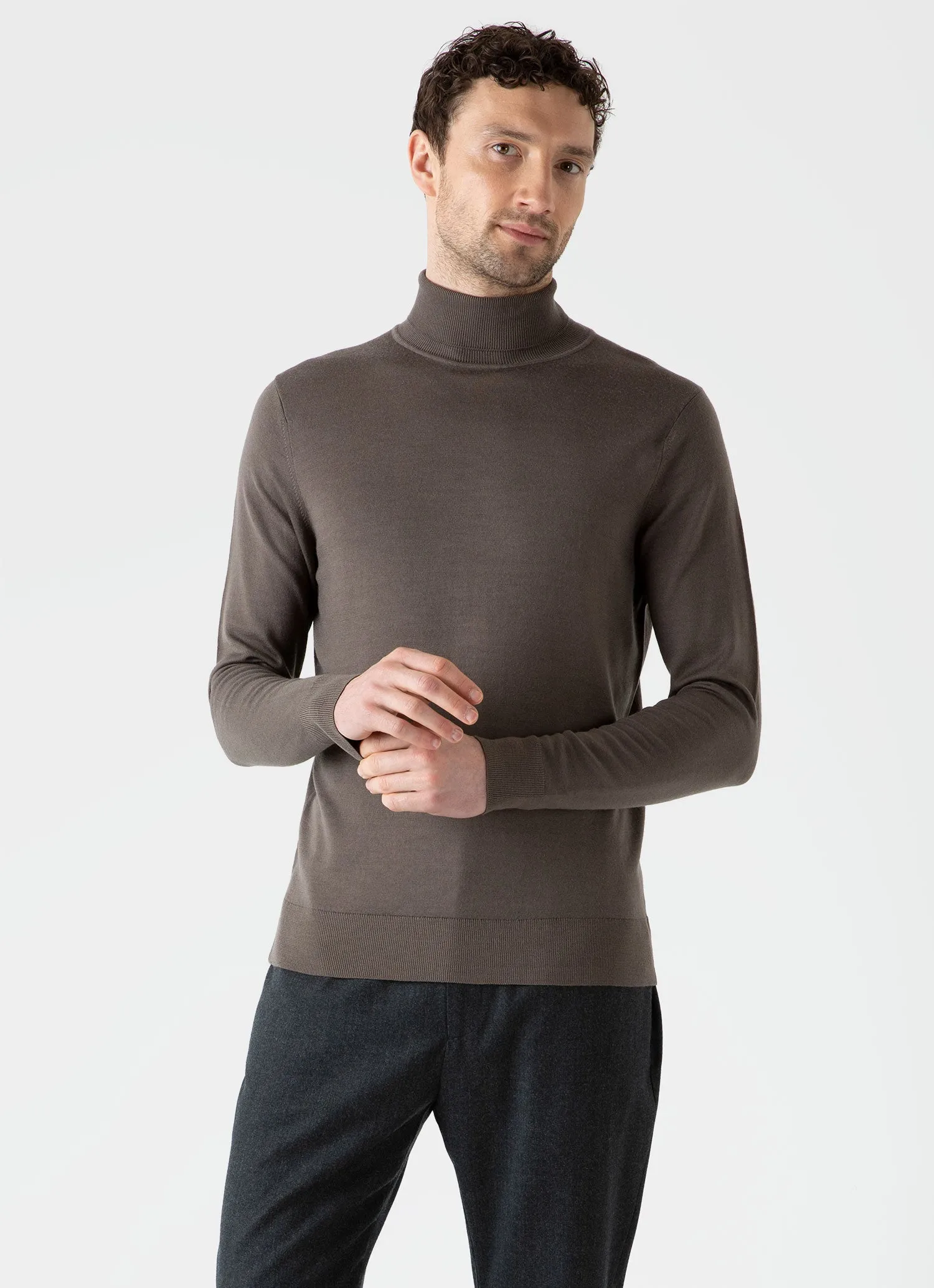 Men's Extra-Fine Merino Roll Neck in Cedar sold by Sunspel product image thumbnail 2