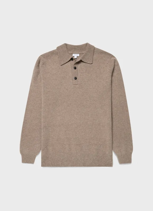 Men's Lambswool Polo Shirt in Sandstone sold by Sunspel