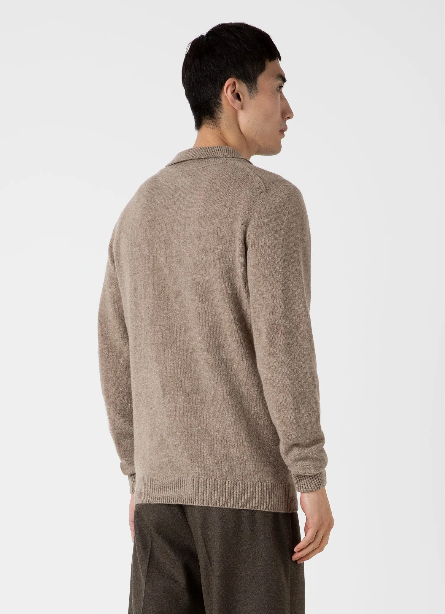 Men's Lambswool Knitted Polo Shirt in Sandstone sold by Sunspel product image thumbnail 5