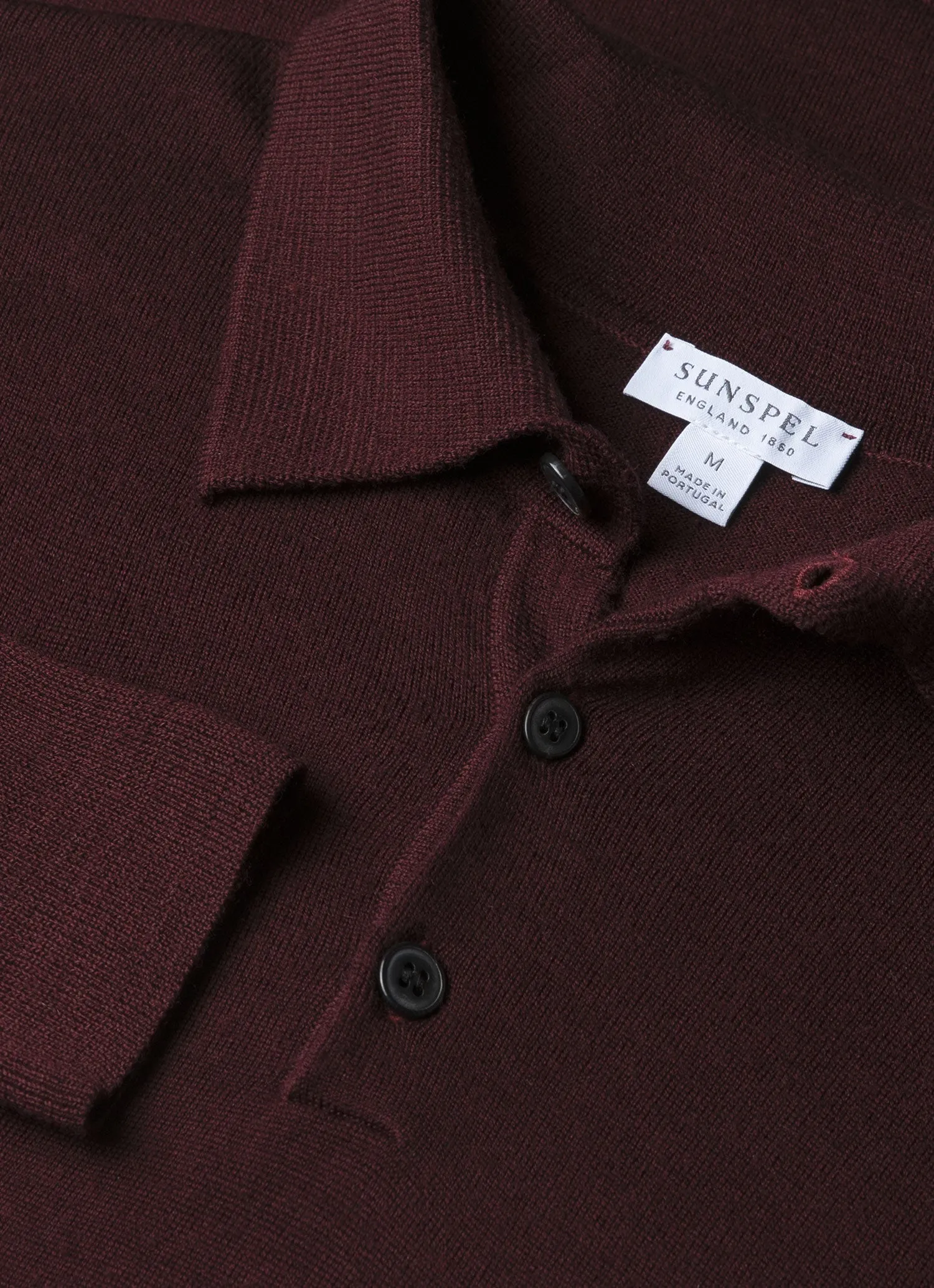 Men's Extra-Fine Merino Polo Shirt in Port sold by Sunspel product image thumbnail 4