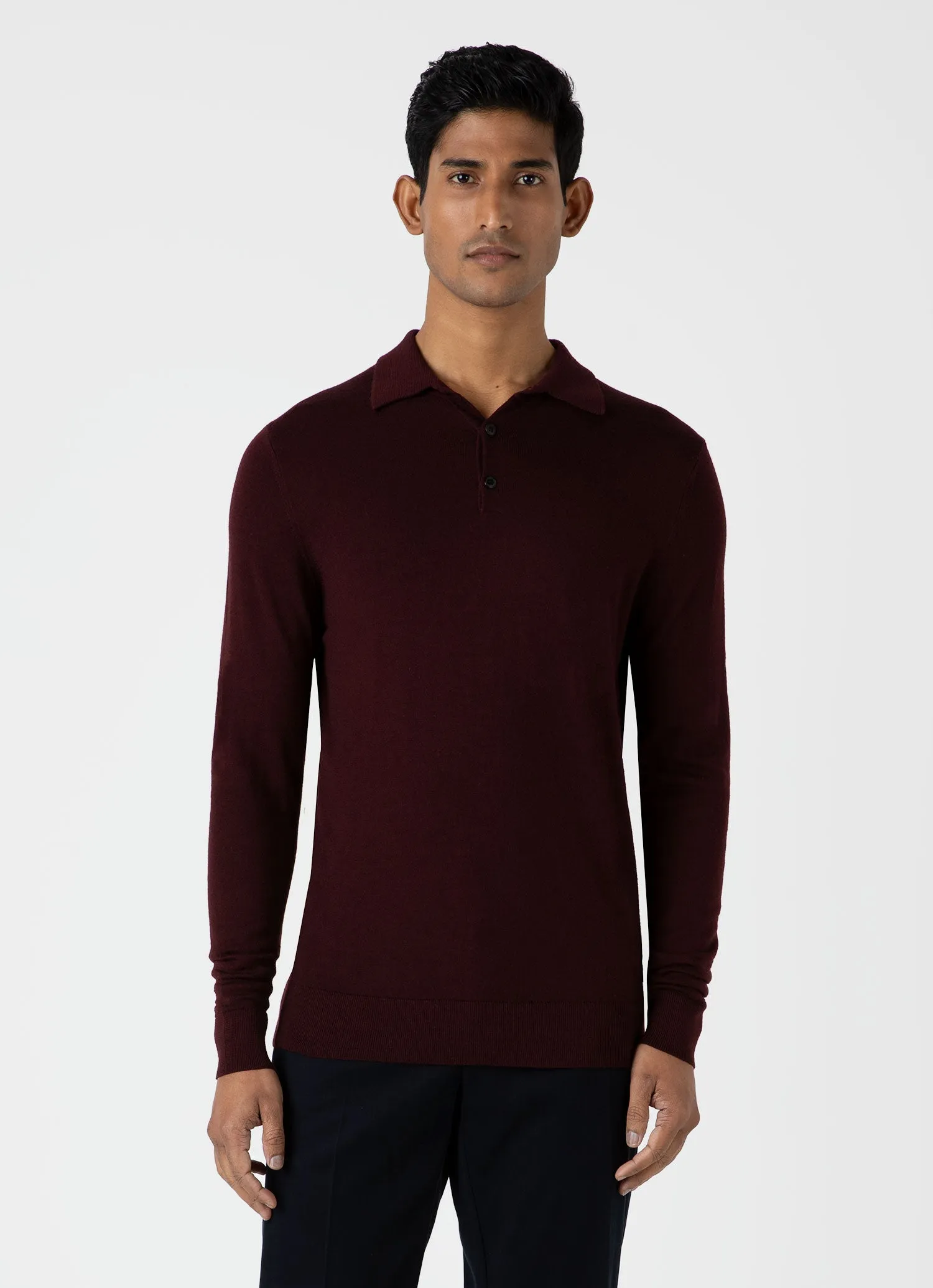 Men's Extra-Fine Merino Polo Shirt in Port sold by Sunspel product image thumbnail 2