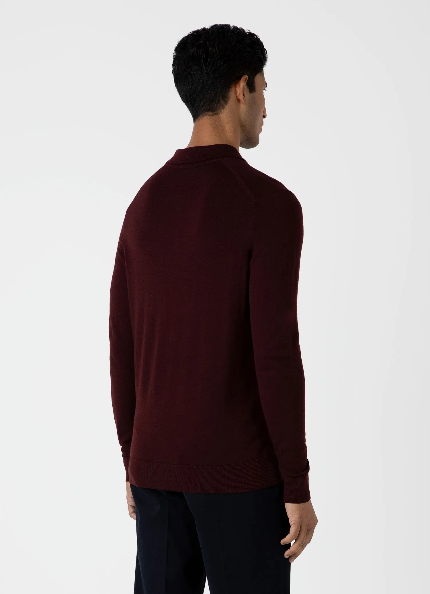 Men's Extra-Fine Merino Polo Shirt in Port sold by Sunspel product image thumbnail 5