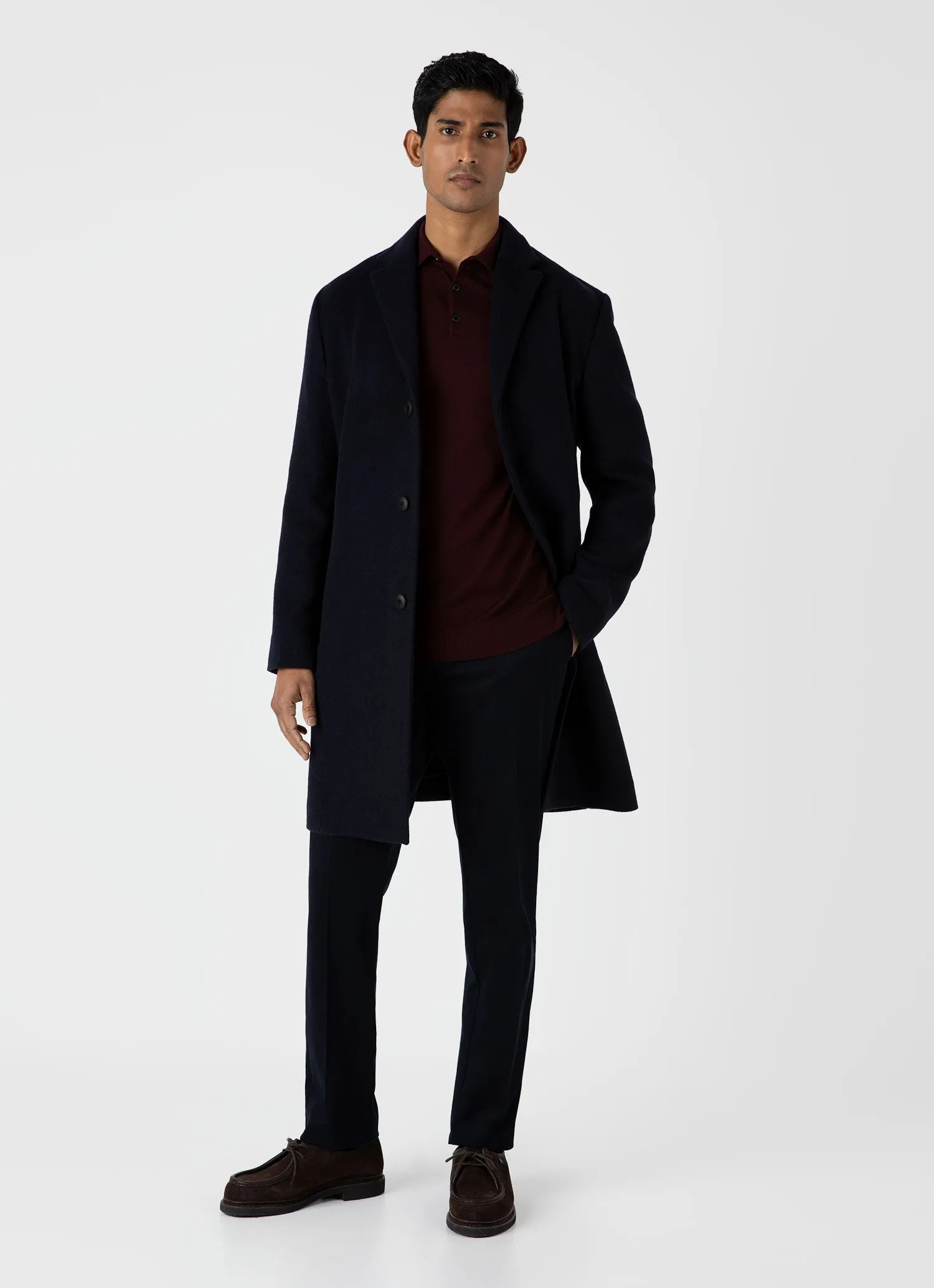 Men's Extra-Fine Merino Polo Shirt in Port sold by Sunspel product image thumbnail 3