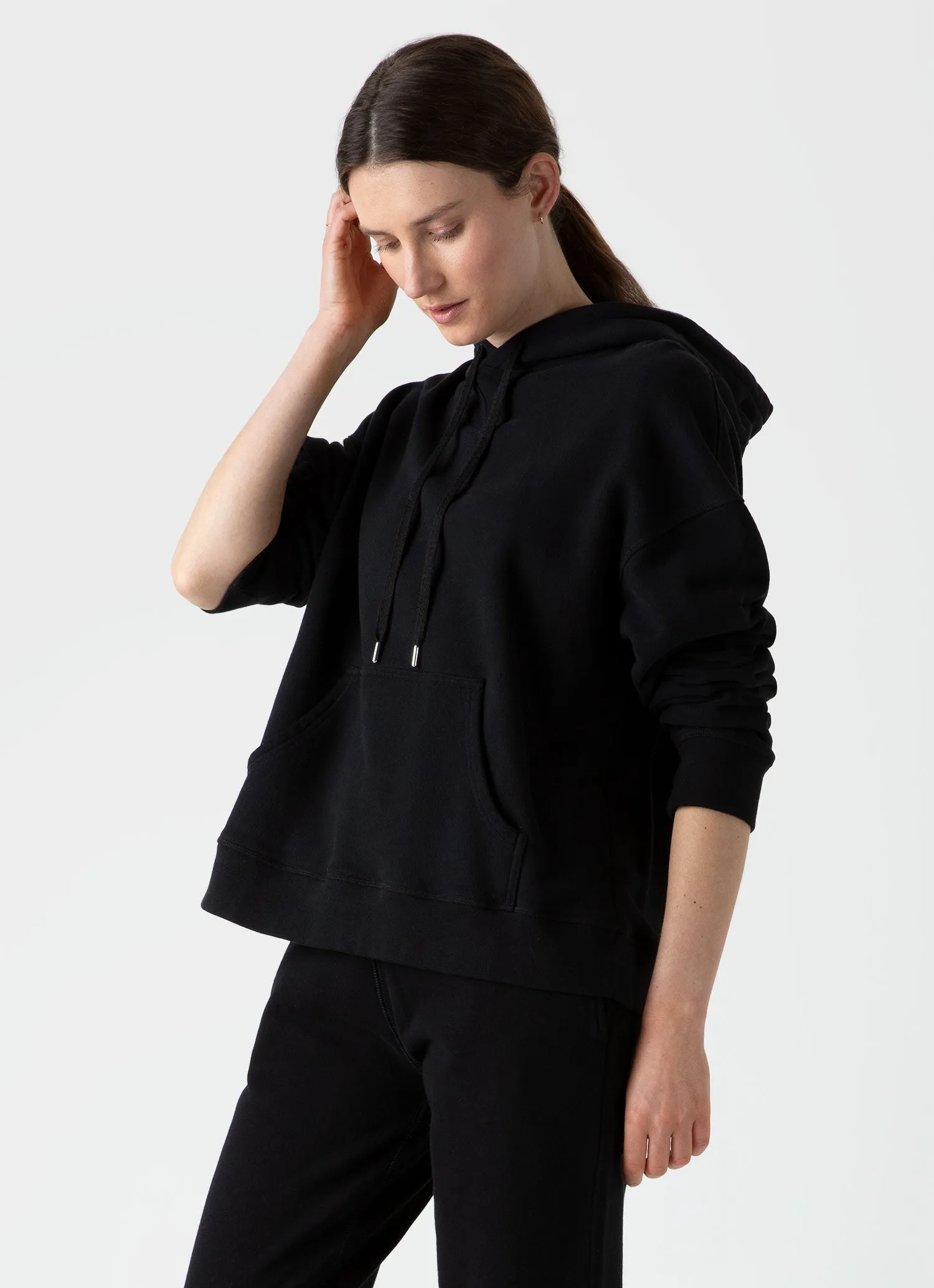 Women's Loopback Hoodie in Black sold by Sunspel