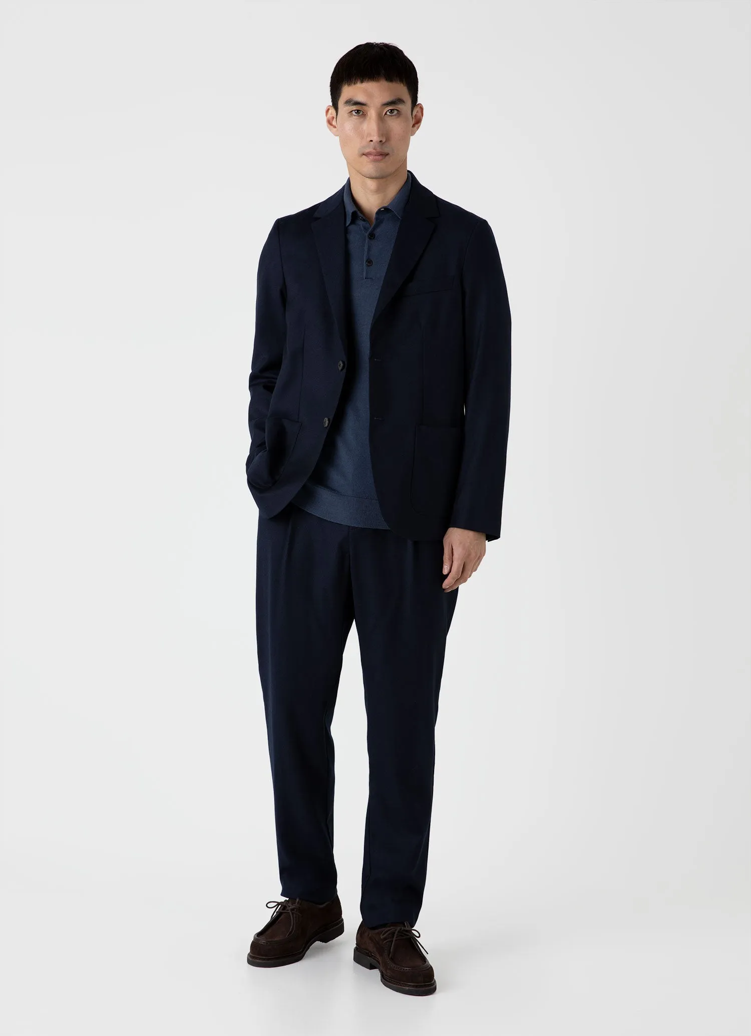 Men's Extra-Fine Merino Knitted Polo Shirt in Slate Blue sold by Sunspel product image thumbnail 3