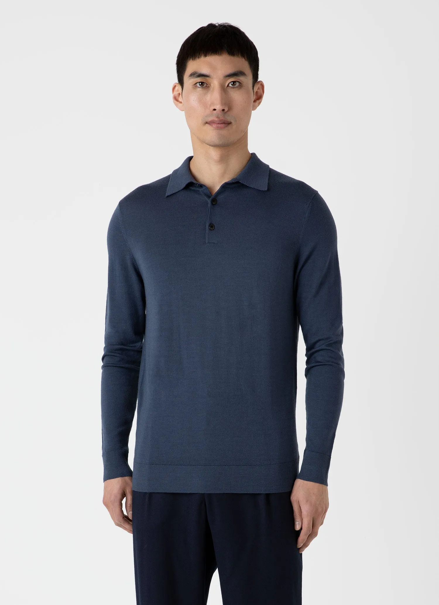 Men's Extra-Fine Merino Knitted Polo Shirt in Slate Blue sold by Sunspel product image thumbnail 2