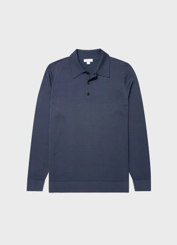 Men's Extra-Fine Merino Polo Shirt in Slate Blue sold by Sunspel