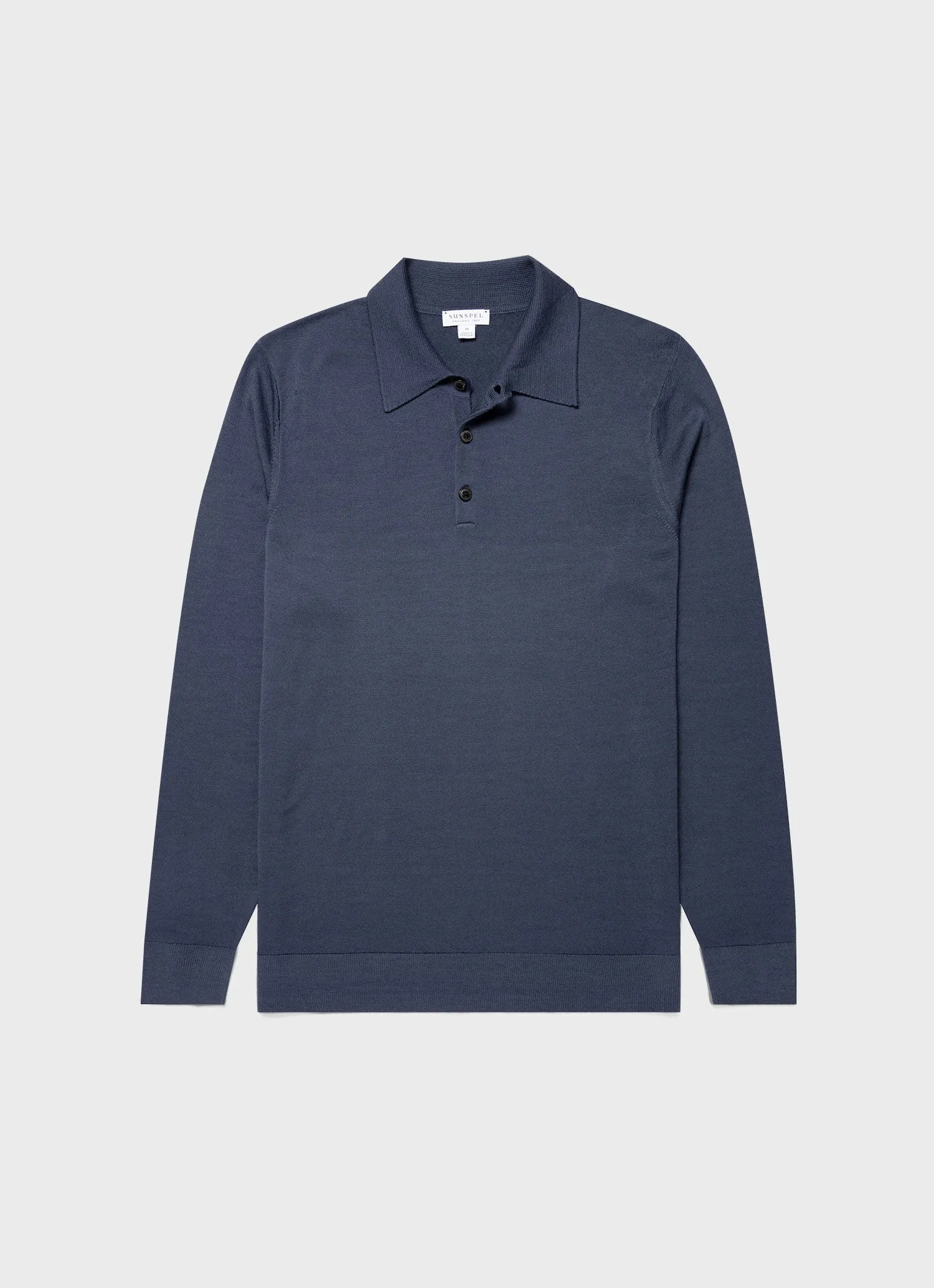 Men's Extra-Fine Merino Knitted Polo Shirt in Slate Blue sold by Sunspel