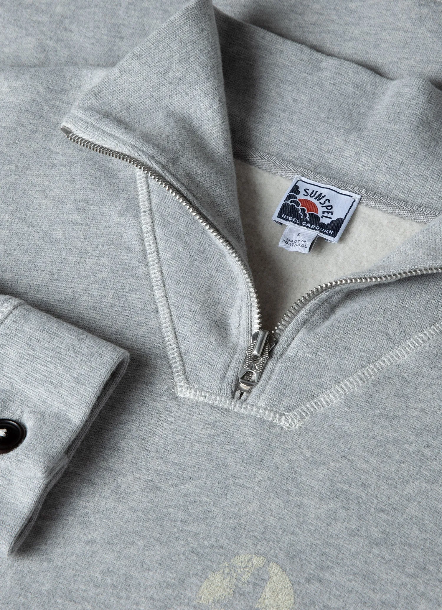 Men's Sunspel x Nigel Cabourn Half Zip Sweatshirt in Light Grey Melange sold by Sunspel product image thumbnail 4