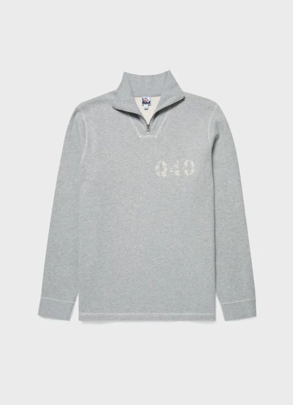 Men's Sunspel x Nigel Cabourn Half Zip Sweatshirt in Light Grey Melange sold by Sunspel