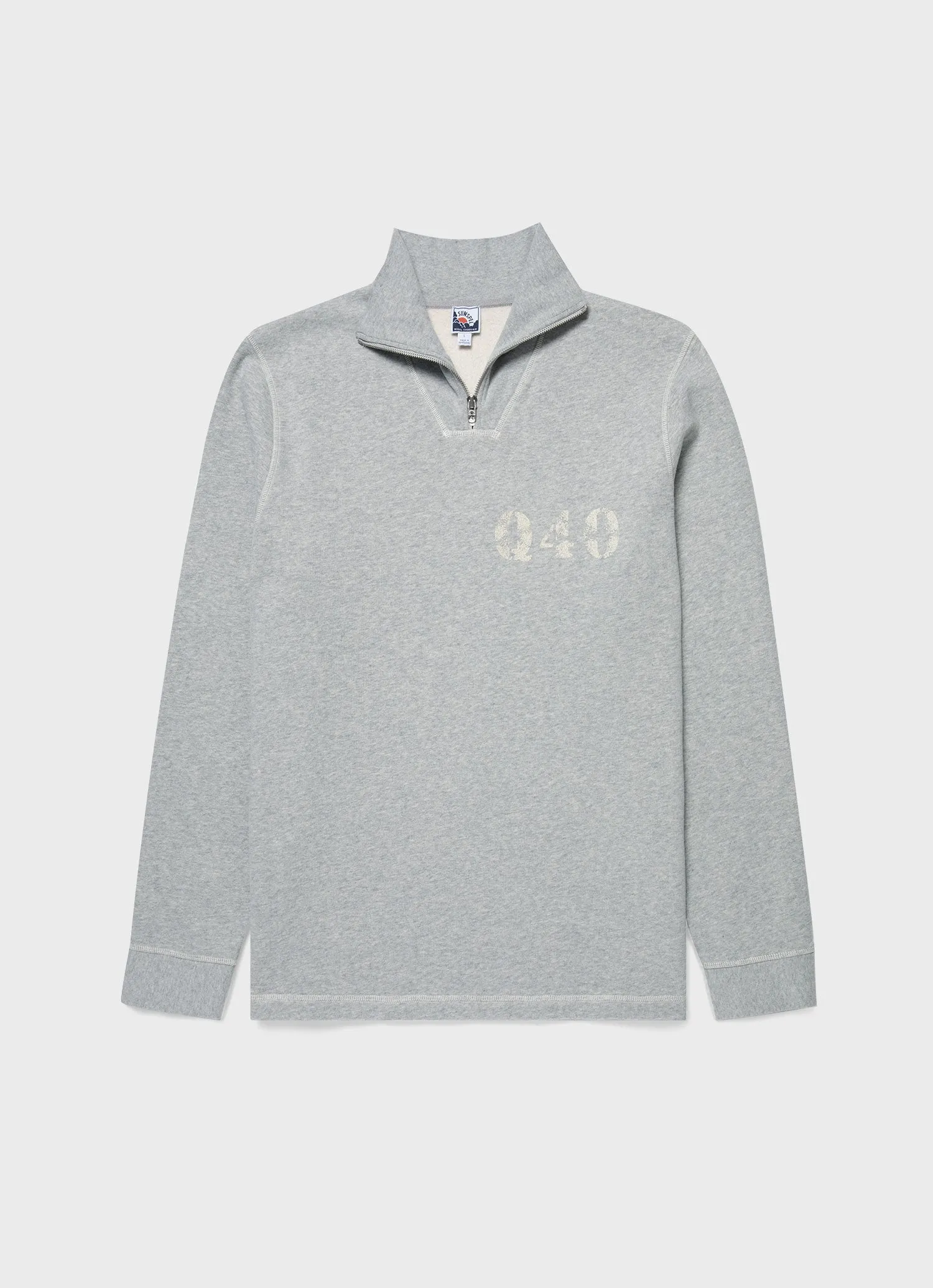 Men's Sunspel x Nigel Cabourn Half Zip Sweatshirt in Light Grey Melange sold by Sunspel