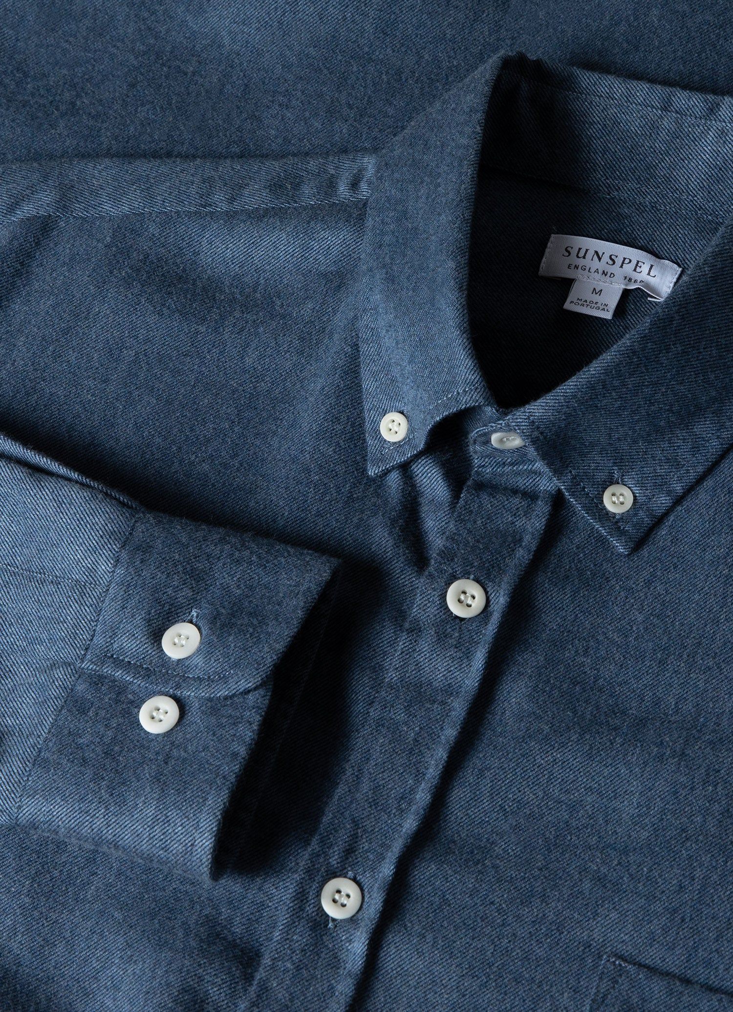 Men's Button Down Flannel Shirt in Blue Melange sold by Sunspel product image thumbnail 4