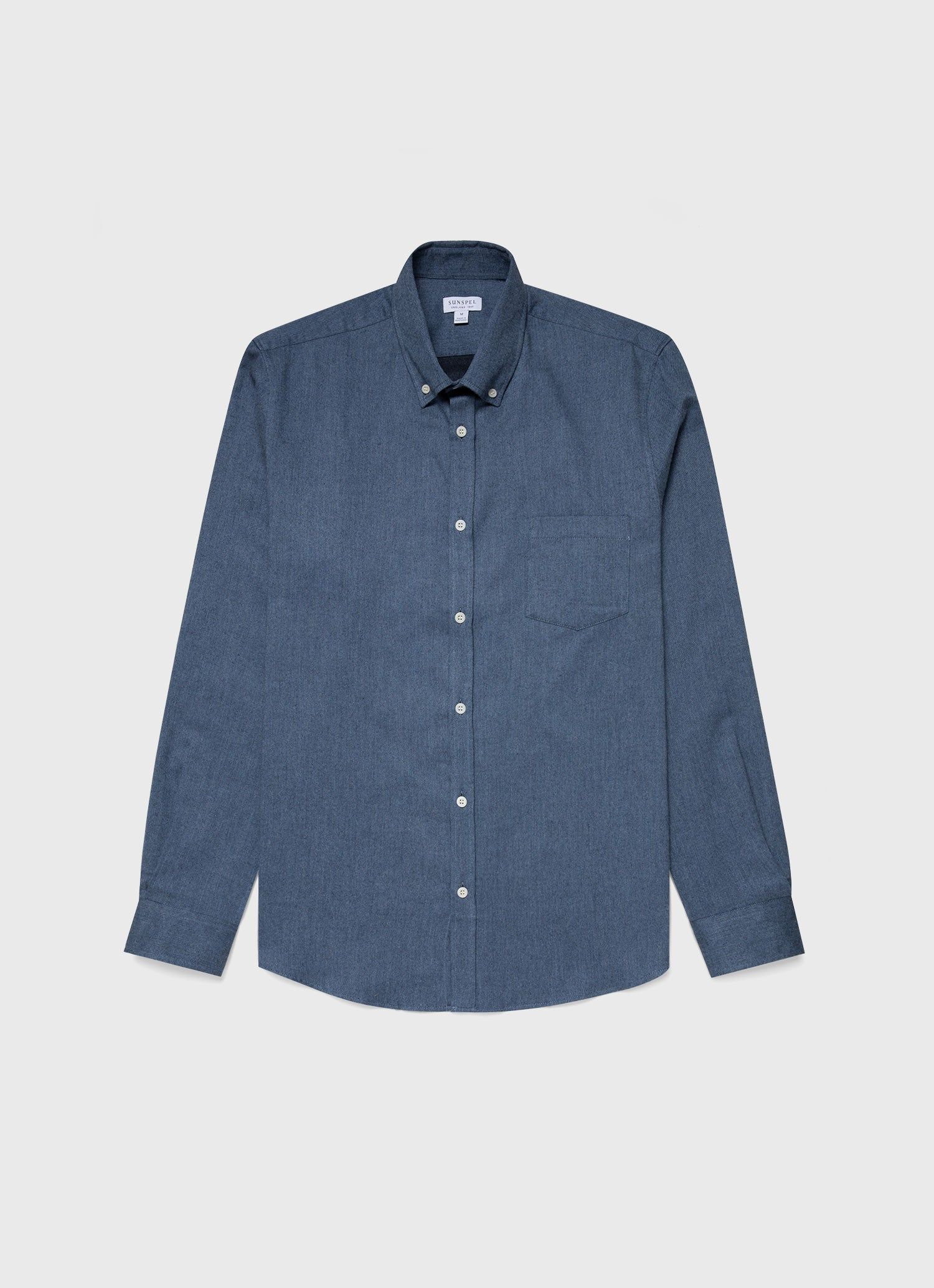 Men's Button Down Flannel Shirt in Blue Melange sold by Sunspel