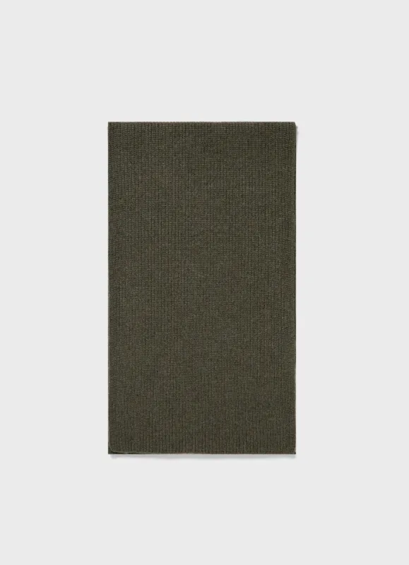 Cashmere Ribbed Scarf in Khaki sold by Sunspel