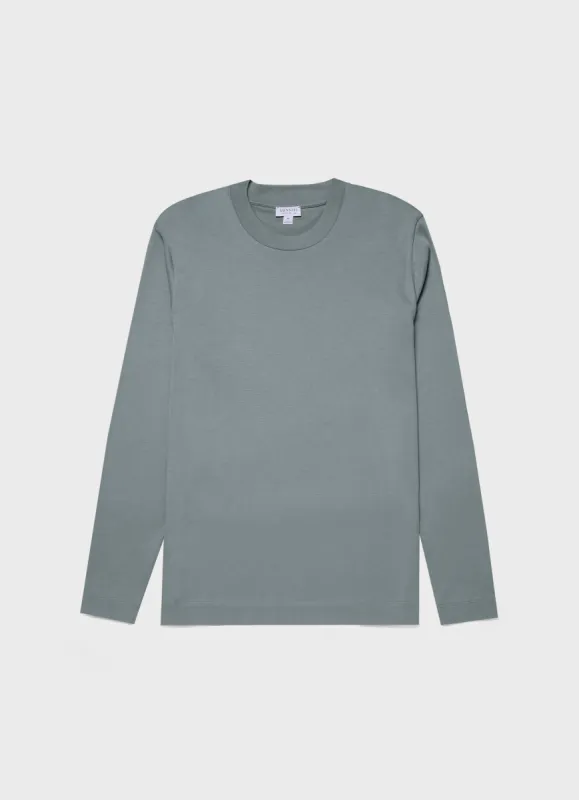 Men's Long Sleeve Heavyweight T-shirt in Smoke Green sold by Sunspel