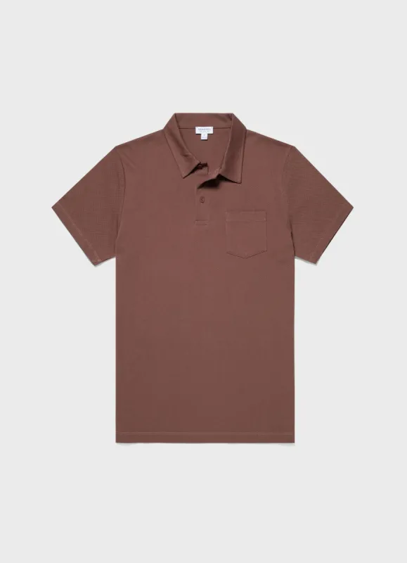 Men's Riviera Polo Shirt in Brown sold by Sunspel