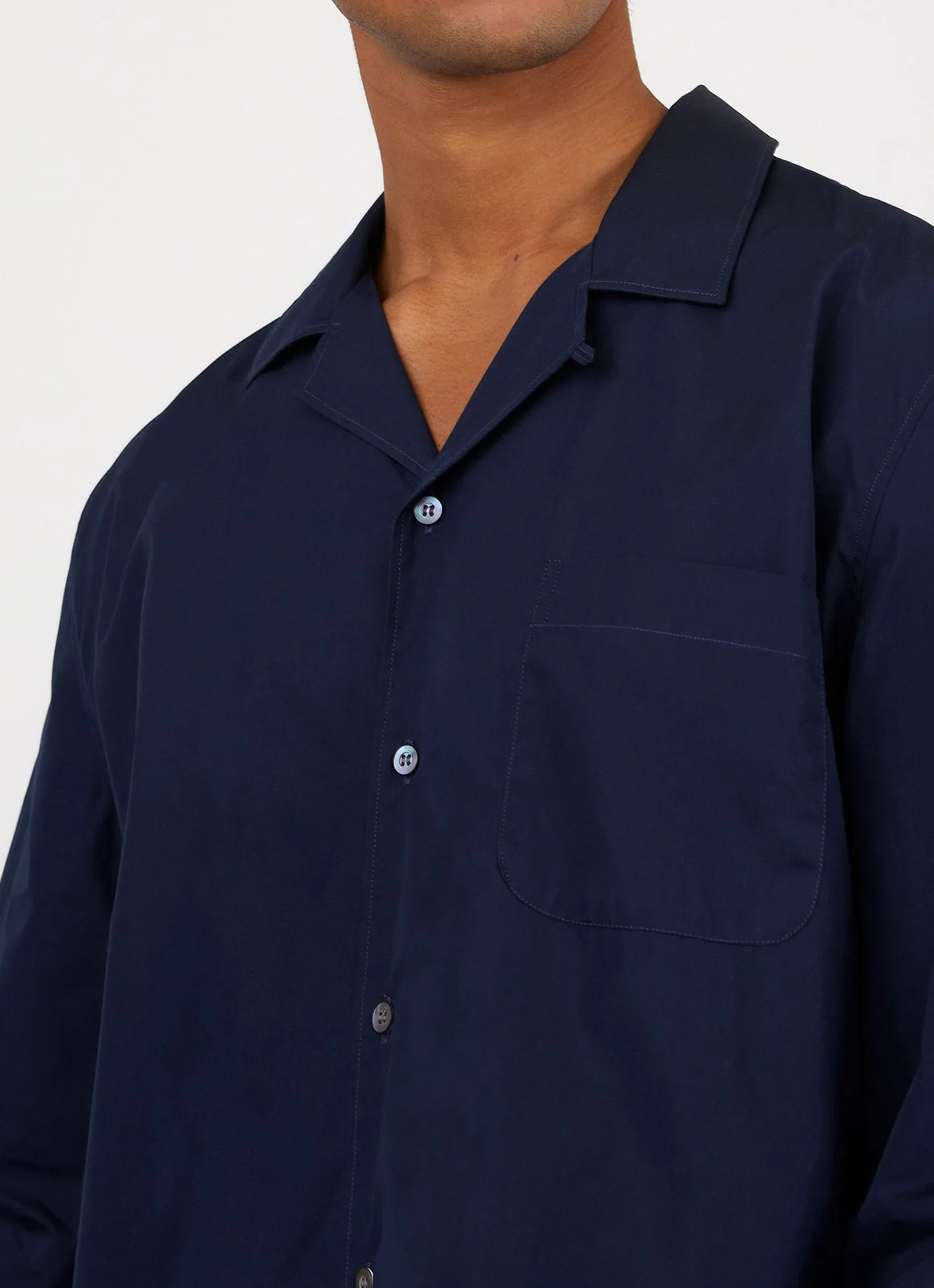Men's Sea Island Cotton Pyjama Shirt in Navy7 sold by Sunspel product image thumbnail 5