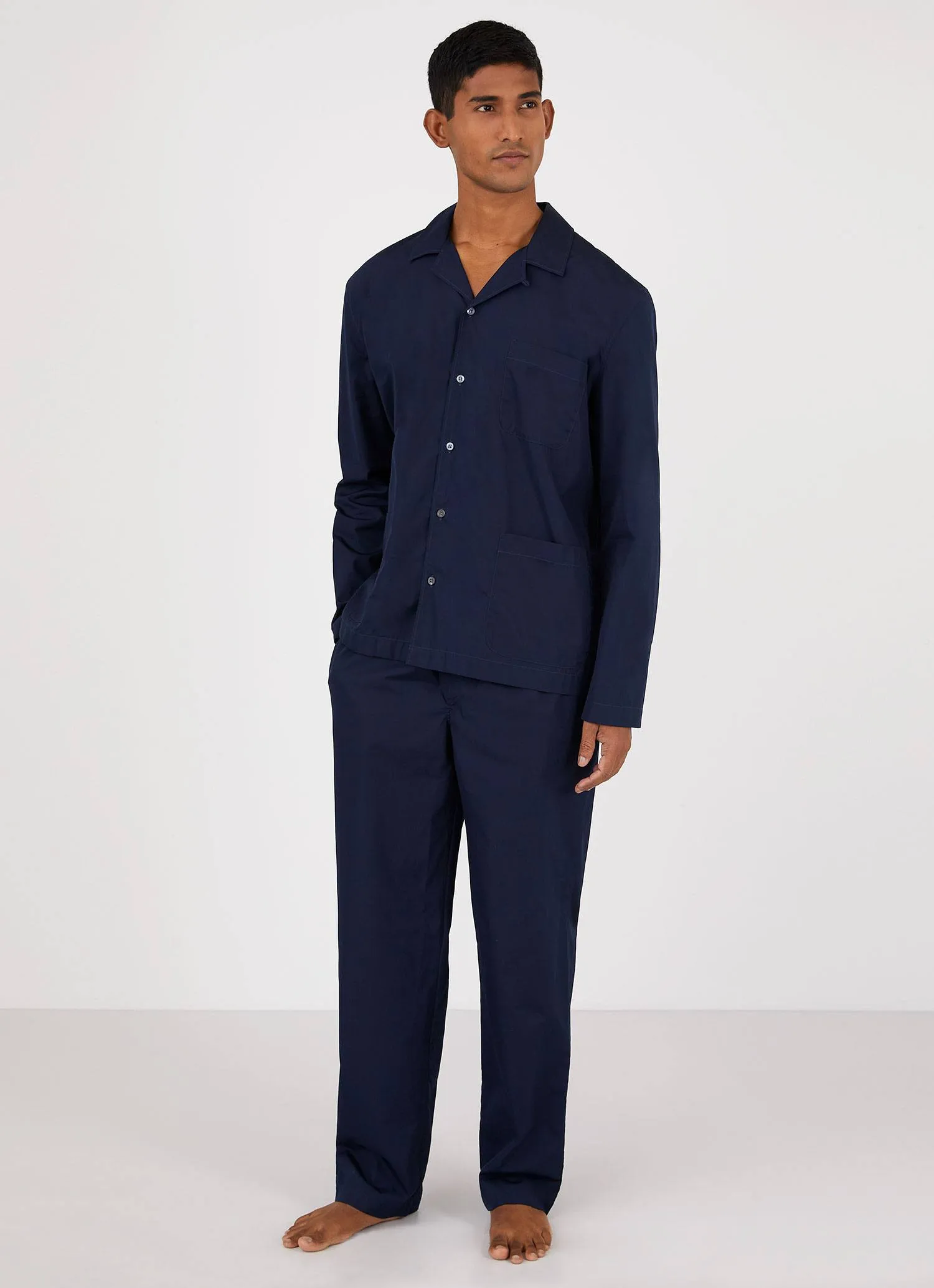 Men's Sea Island Cotton Pyjama Shirt in Navy7 sold by Sunspel product image thumbnail 3