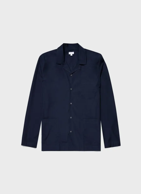 Men's Sea Island Cotton Pyjama Shirt in Navy7 sold by Sunspel