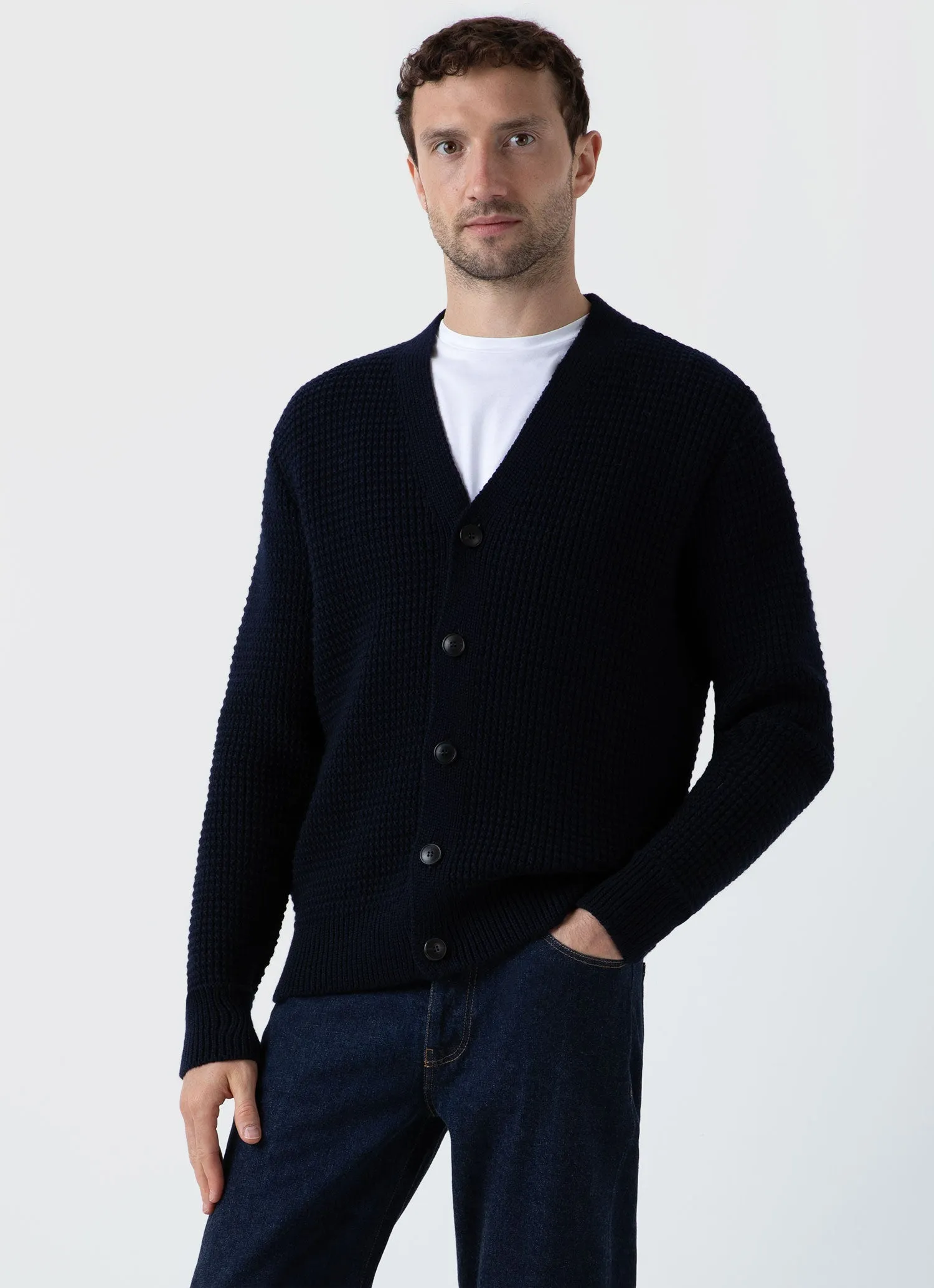Men's Fisherman Cardigan in Navy sold by Sunspel product image thumbnail 2