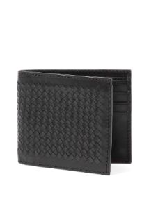 Woven Leather Billfold Wallet in Black sold by Sunspel