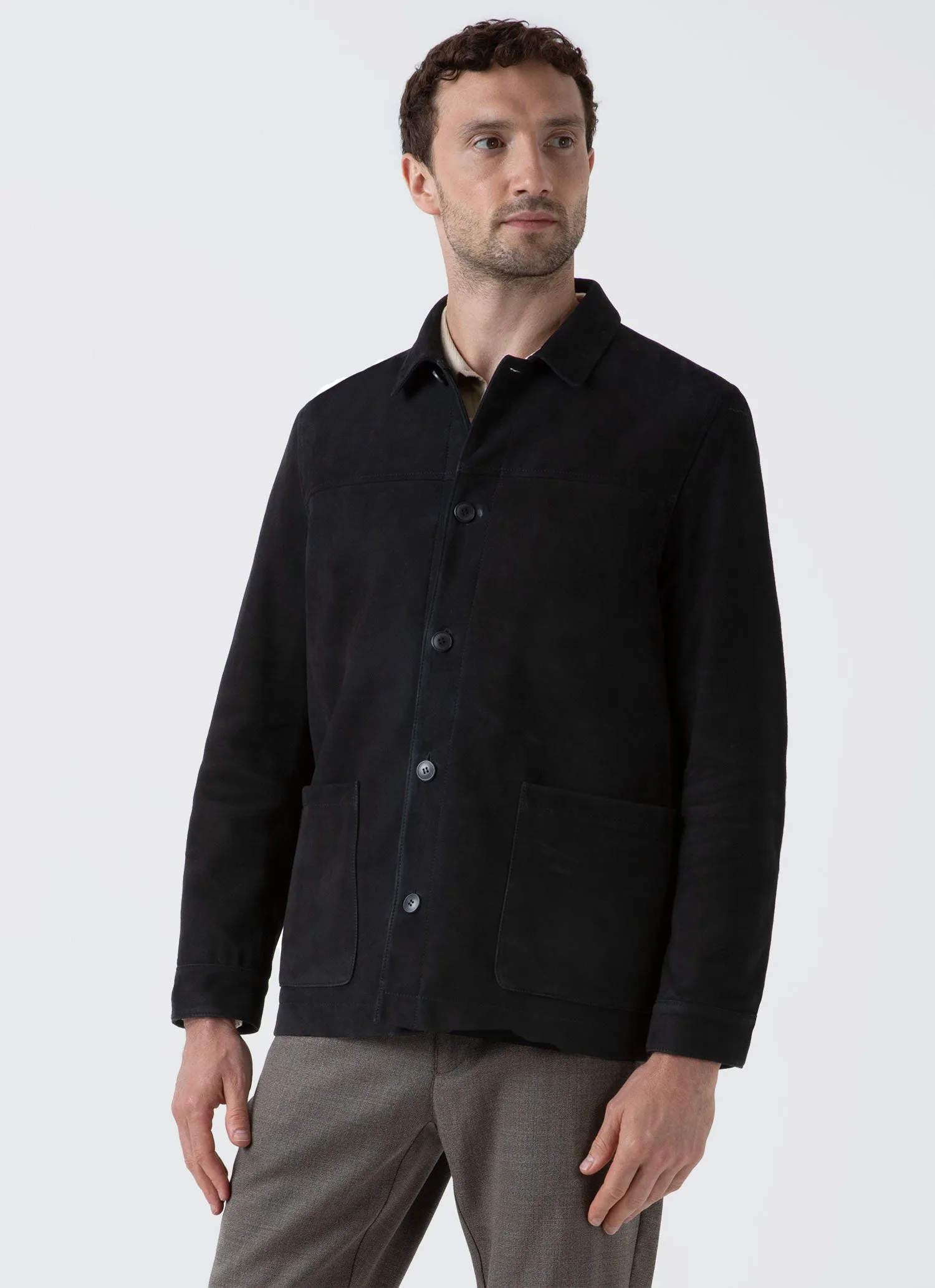 Men's Suede Twin Pocket Jacket in Black sold by Sunspel product image thumbnail 2
