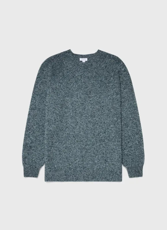 Men's Lambswool Crew Neck Jumper in Green Sage Twist sold by Sunspel