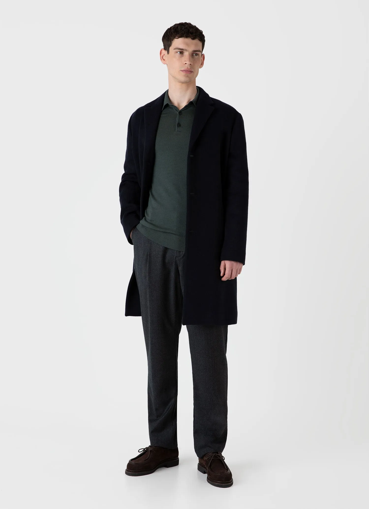 Men's Extra-Fine Merino Polo Shirt in Drill Green sold by Sunspel product image thumbnail 3