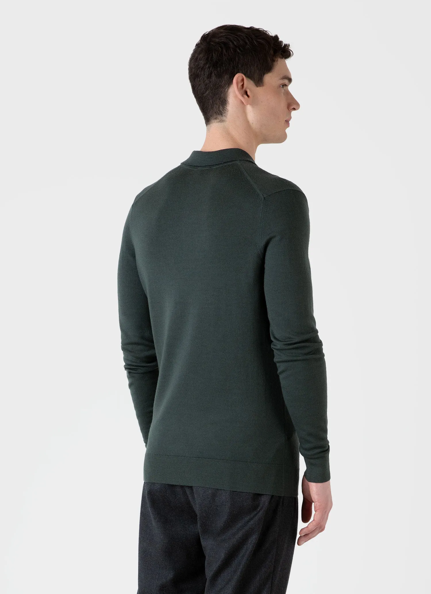 Men's Extra-Fine Merino Polo Shirt in Drill Green sold by Sunspel product image thumbnail 5