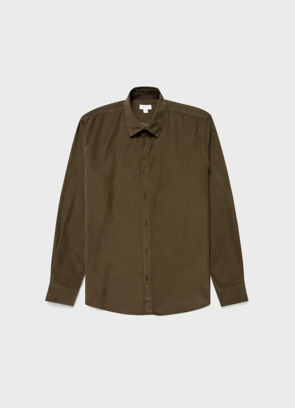 Men's Fine Cord Shirt in Dark Moss sold by Sunspel