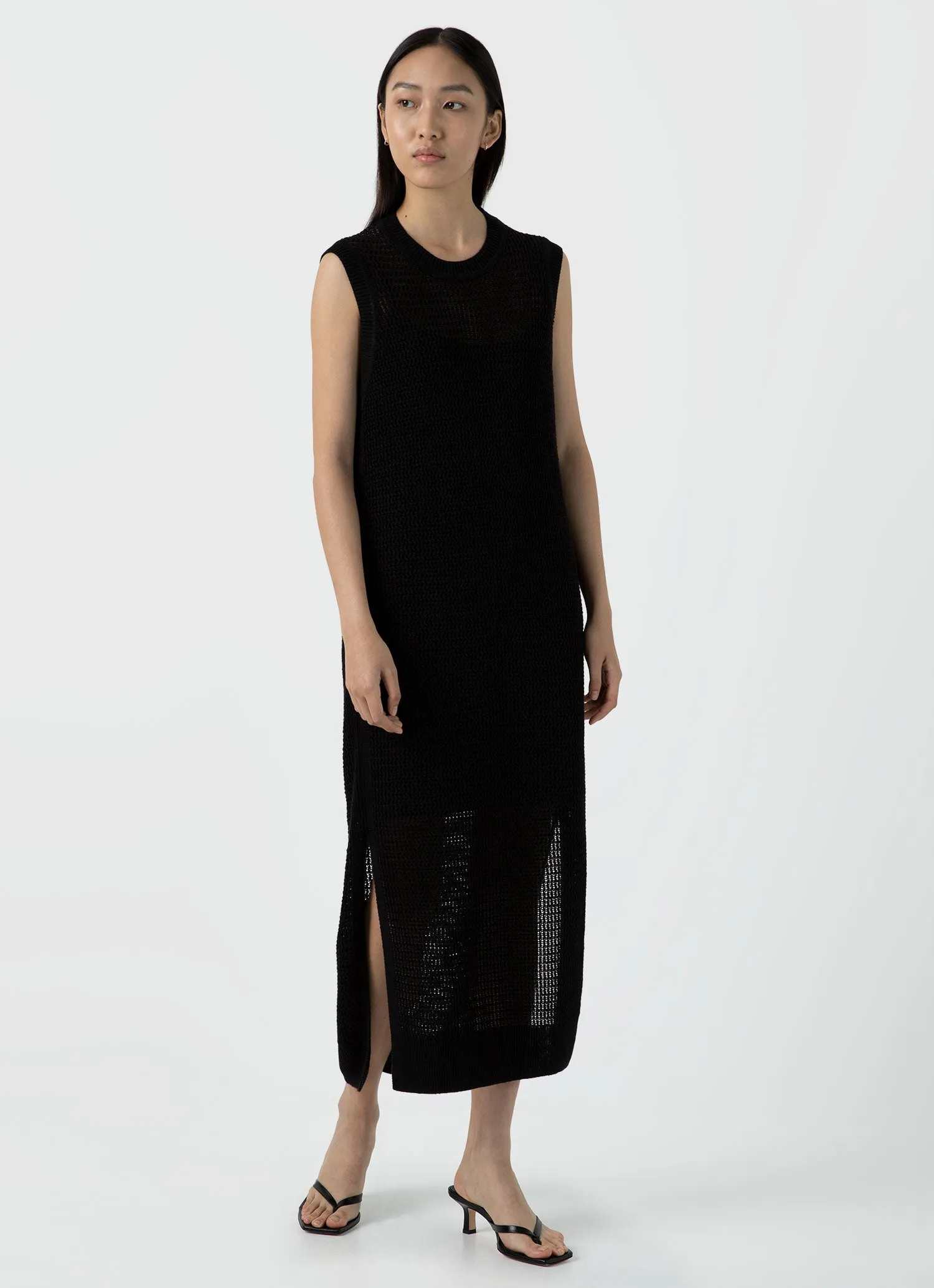 Women's Linen Mesh Dress in Black sold by Sunspel