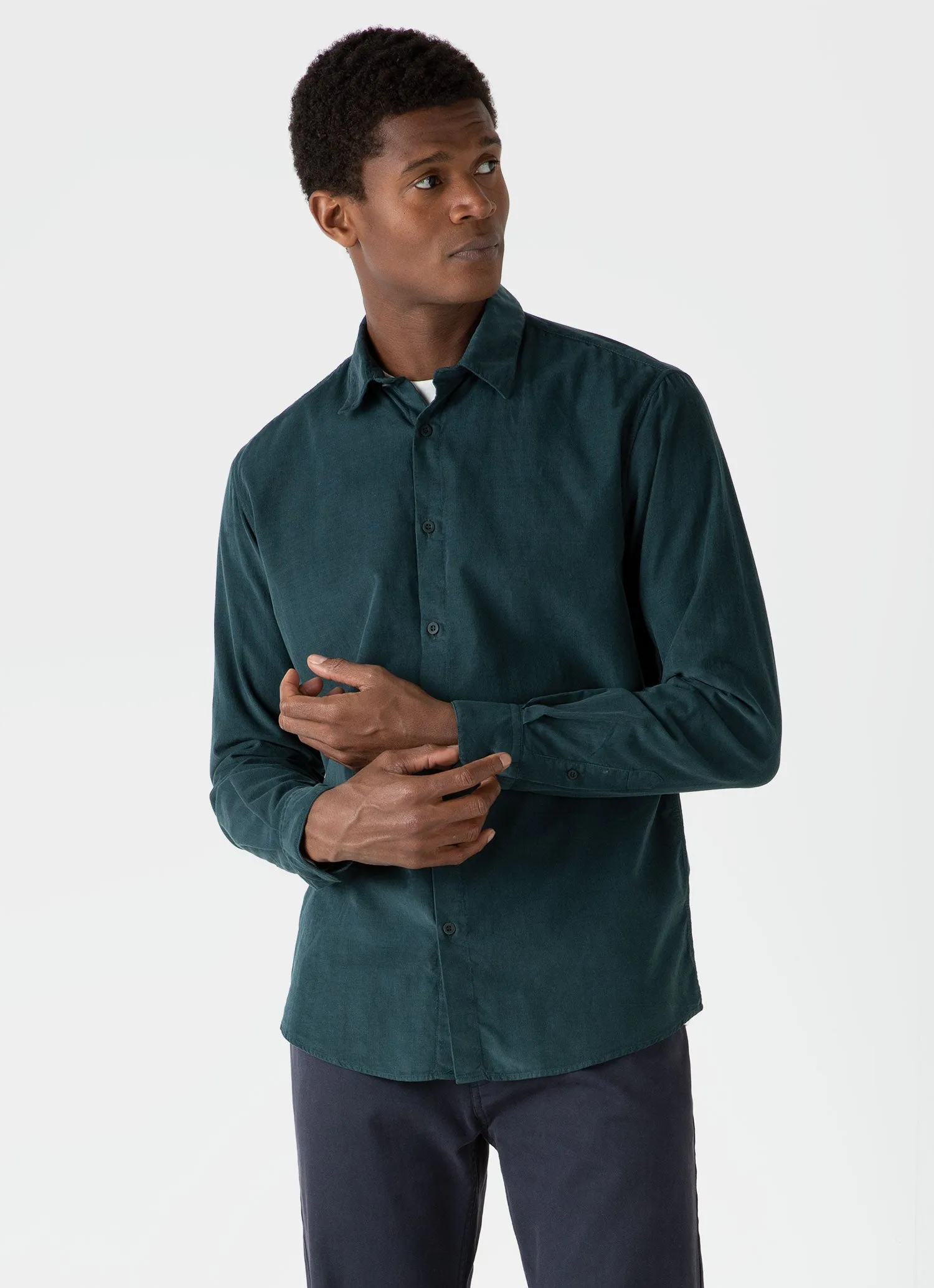 Men's Fine Cord Shirt in Peacock sold by Sunspel product image thumbnail 2