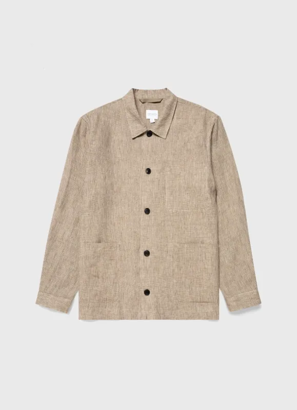 Men's Linen Twin Pocket Jacket in Light Sand Puppytooth sold by Sunspel