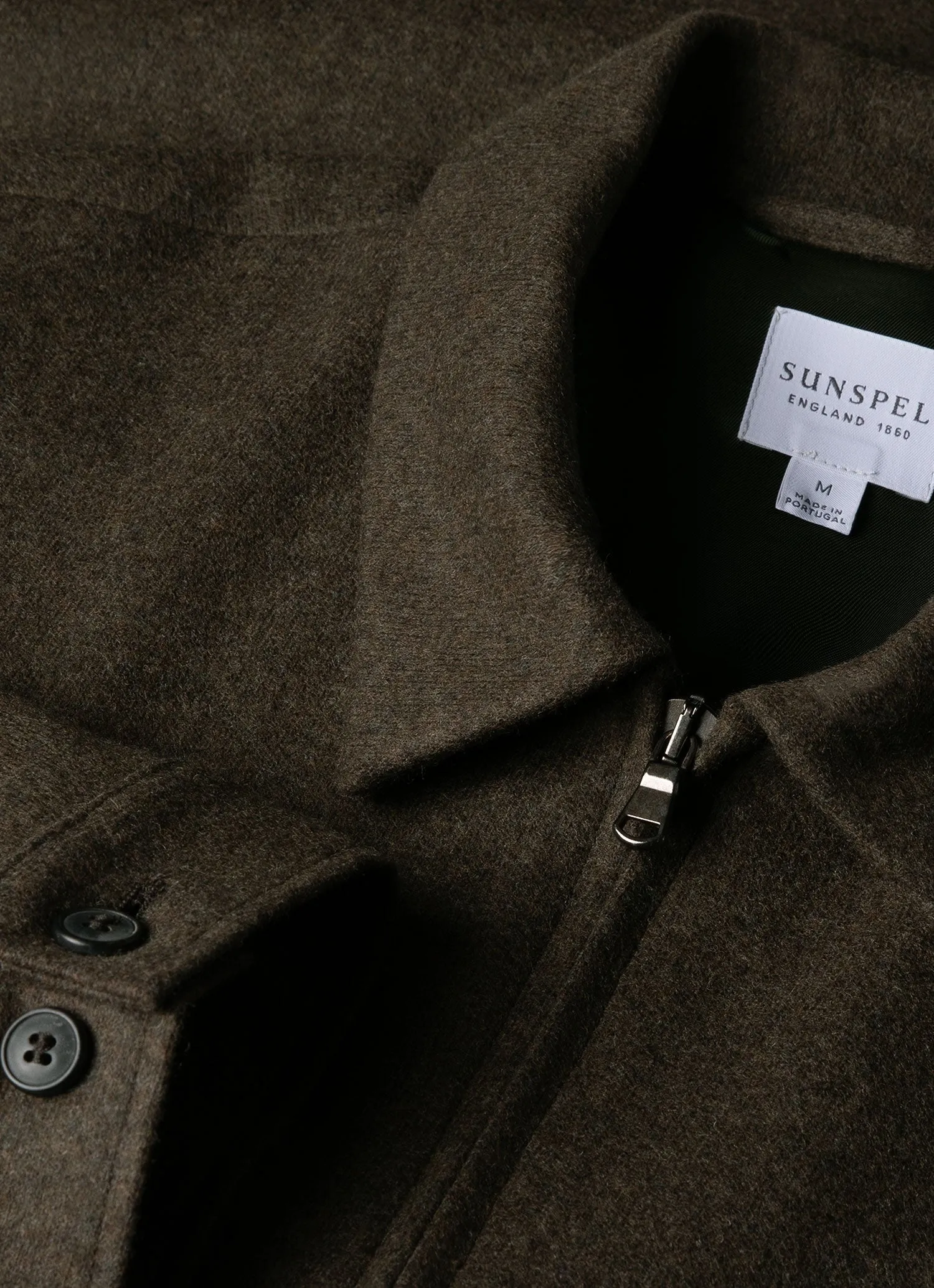 Men's Boiled Wool Zip Jacket in Dark Khaki sold by Sunspel product image thumbnail 4
