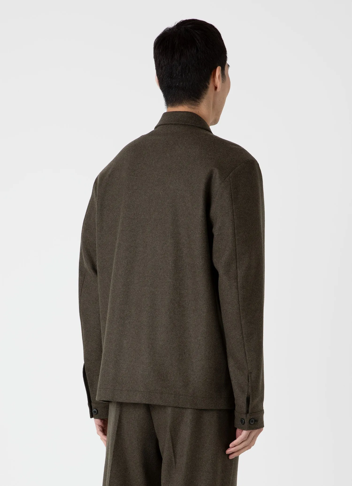Men's Boiled Wool Zip Jacket in Dark Khaki sold by Sunspel product image thumbnail 5