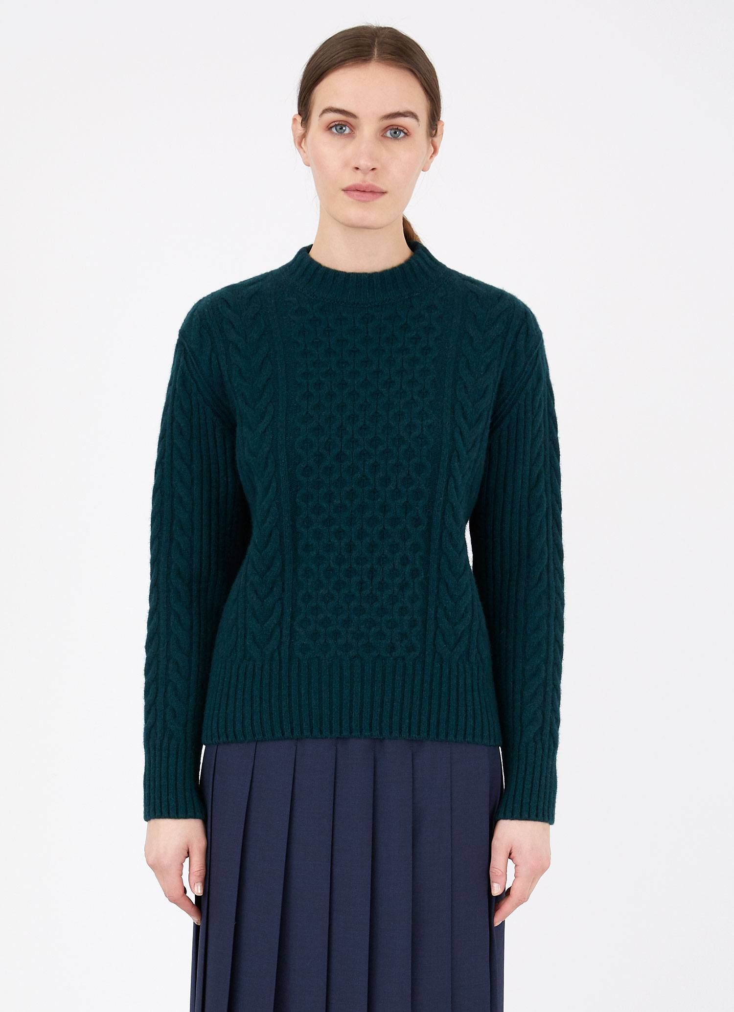 Women's Cable Knit Jumper in Forest sold by Sunspel