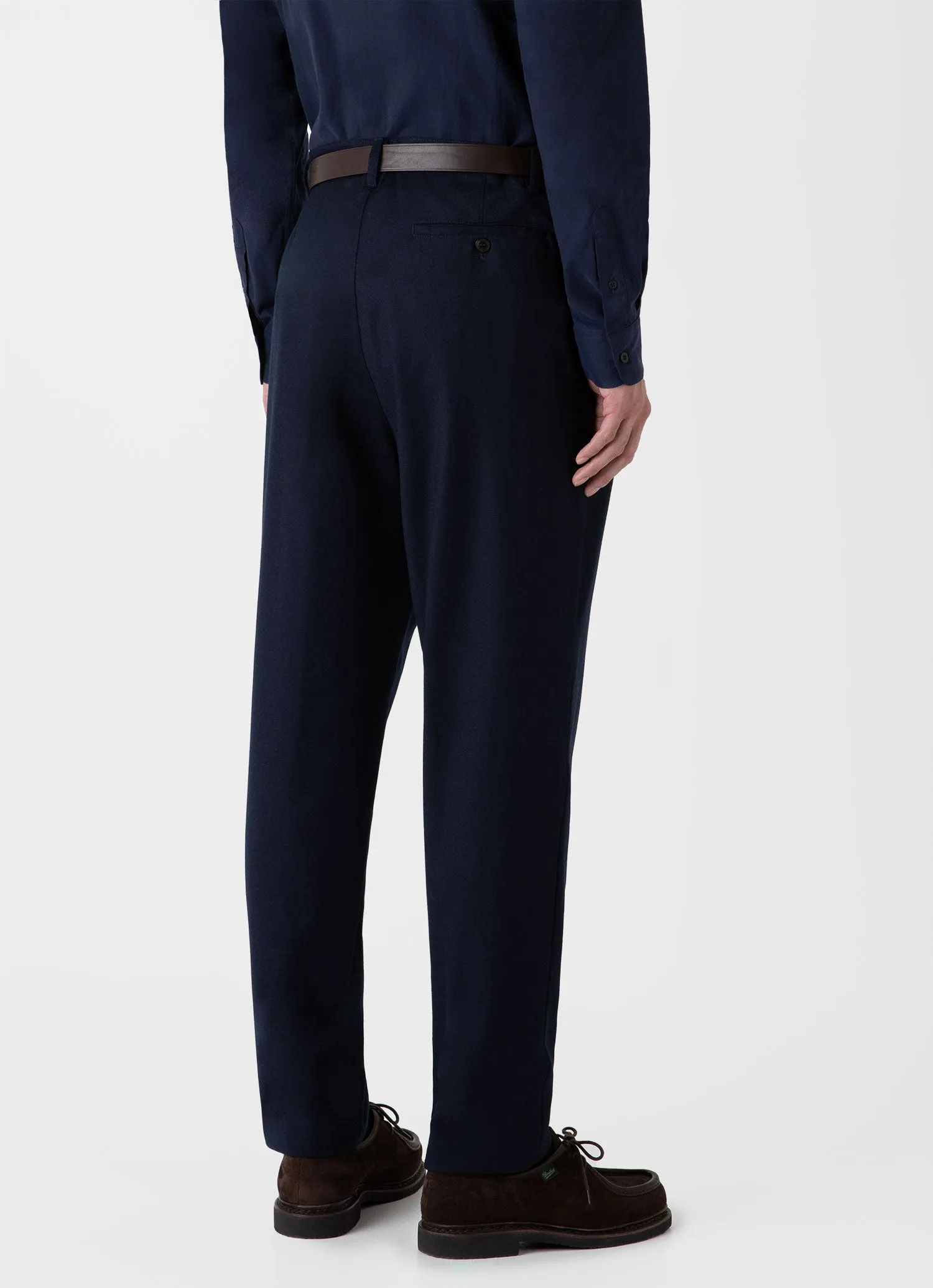 Men's Pleated Wool Flannel Trouser in Navy Melange sold by Sunspel product image thumbnail 5