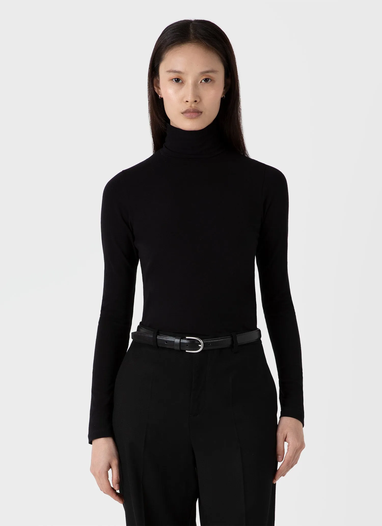 Women's Long Sleeve Roll Neck Top in Black sold by Sunspel