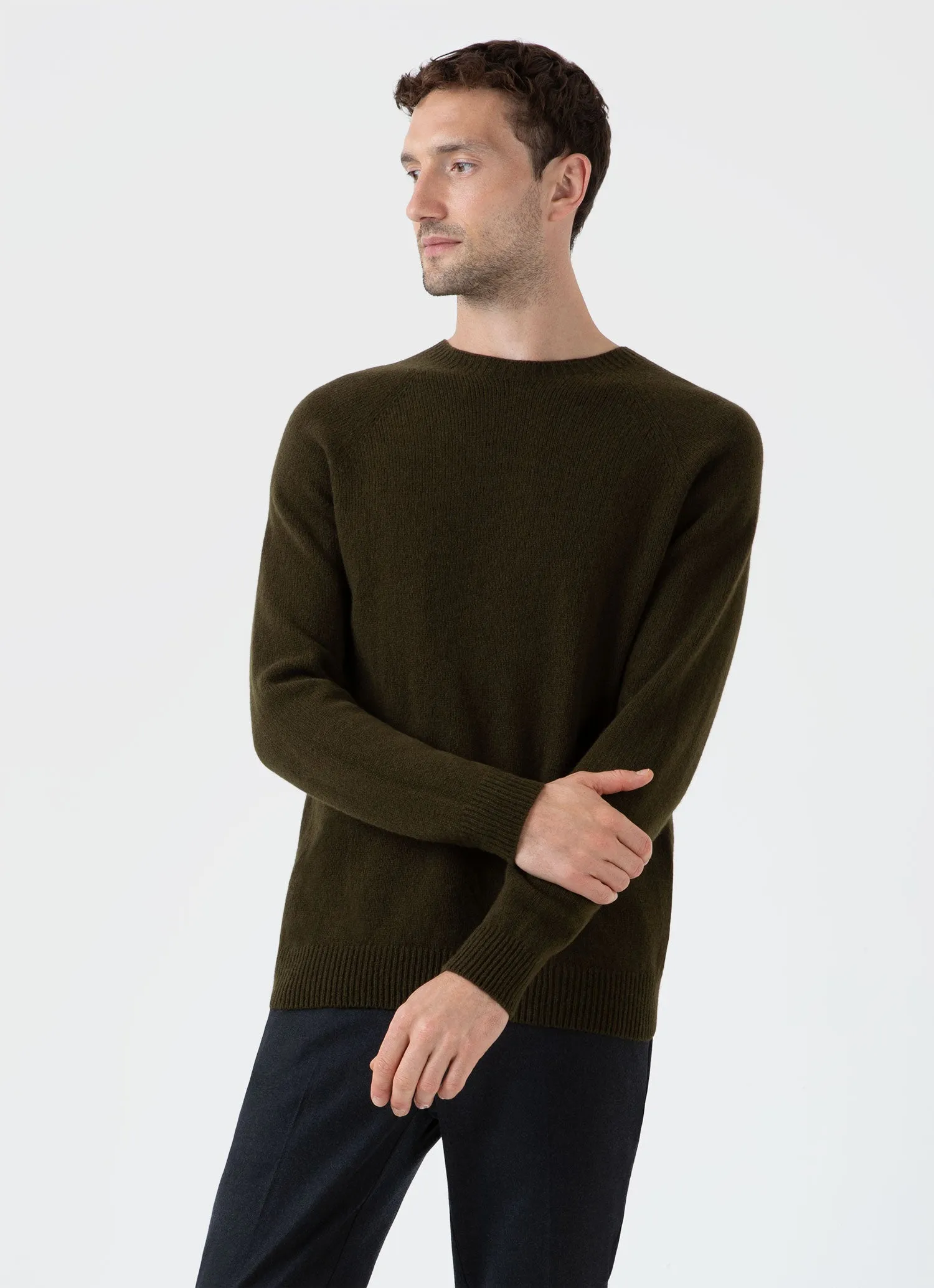 Men's Lambswool Crew Neck Jumper in Dark Olive sold by Sunspel product image thumbnail 2