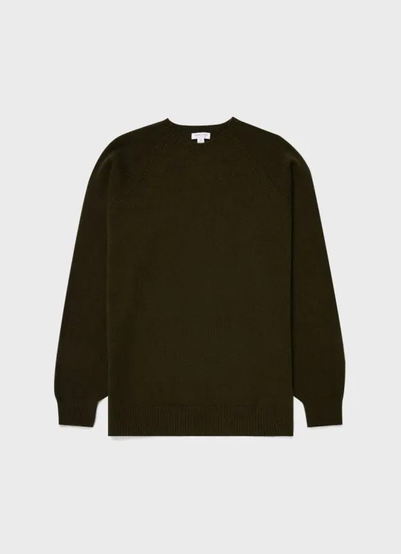 Men's Lambswool Crew Neck Jumper in Dark Olive sold by Sunspel