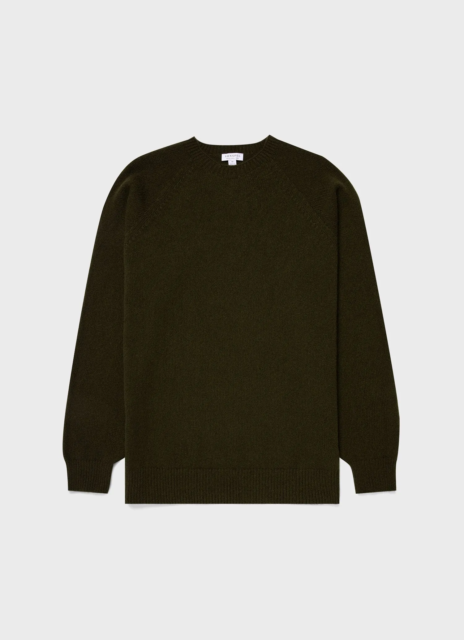 Men's Lambswool Crew Neck Jumper in Dark Olive sold by Sunspel