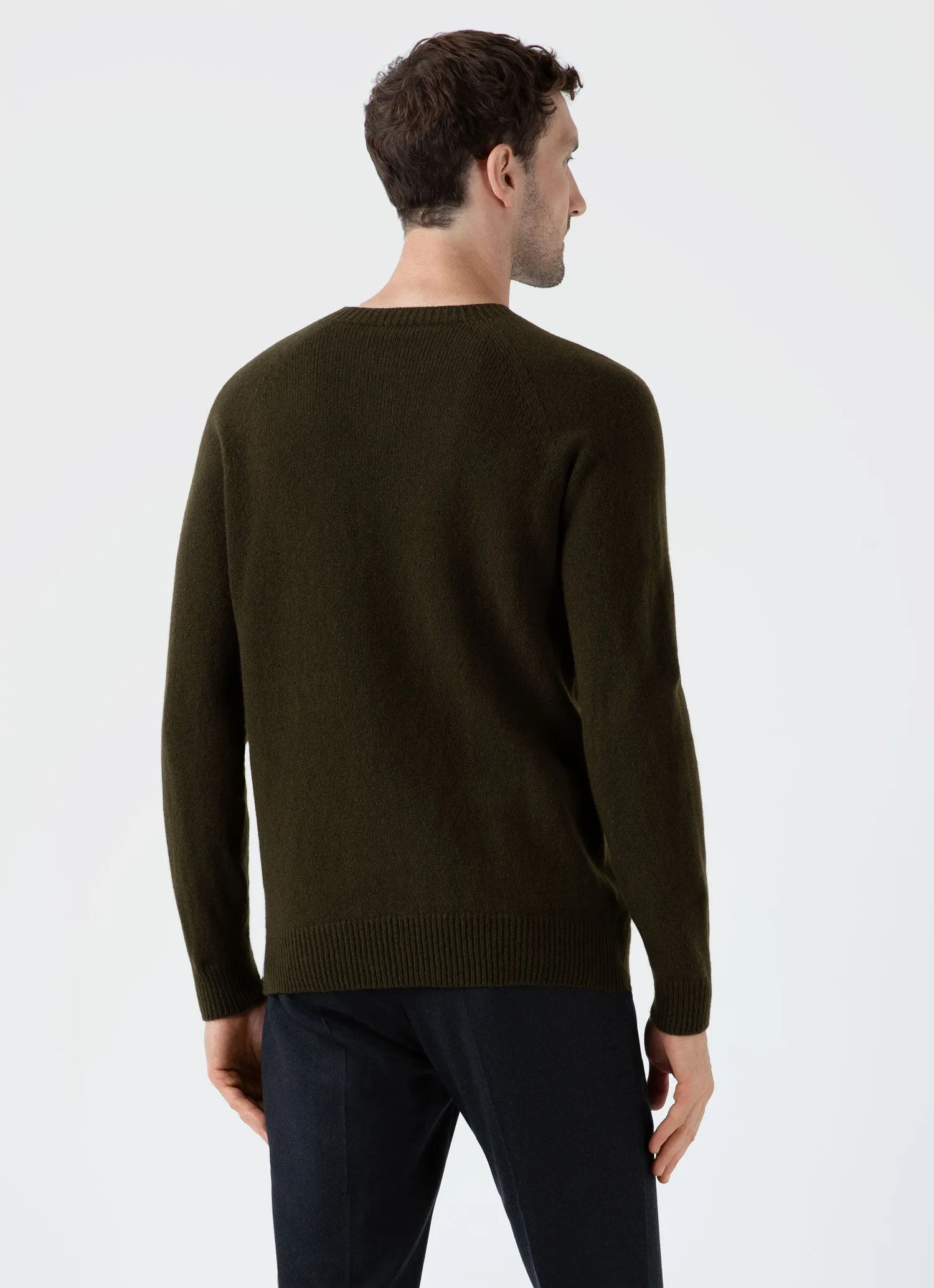 Men's Lambswool Crew Neck Jumper in Dark Olive sold by Sunspel product image thumbnail 5