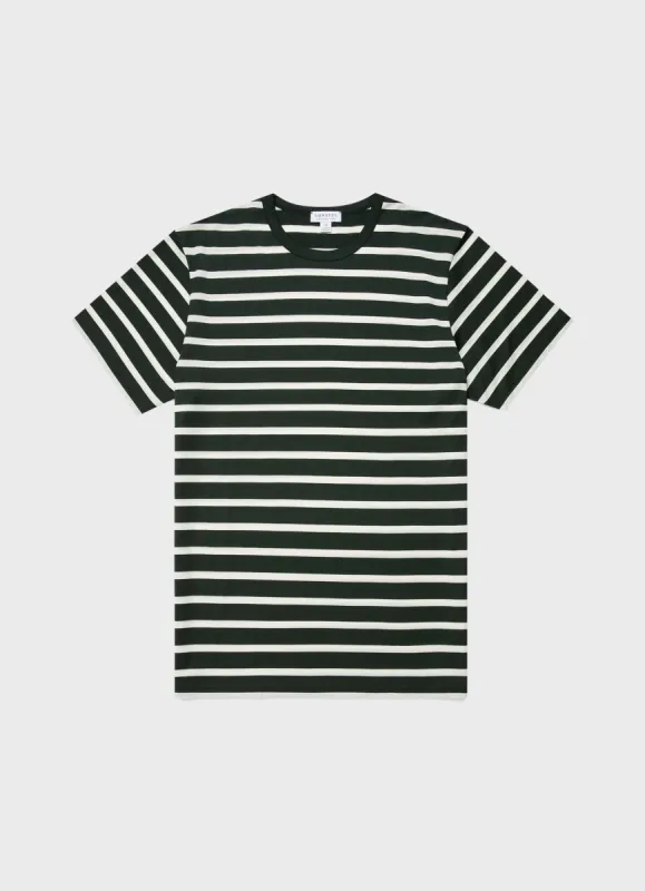 Men's Classic T-shirt in Seaweed/Ecru Breton Stripe sold by Sunspel