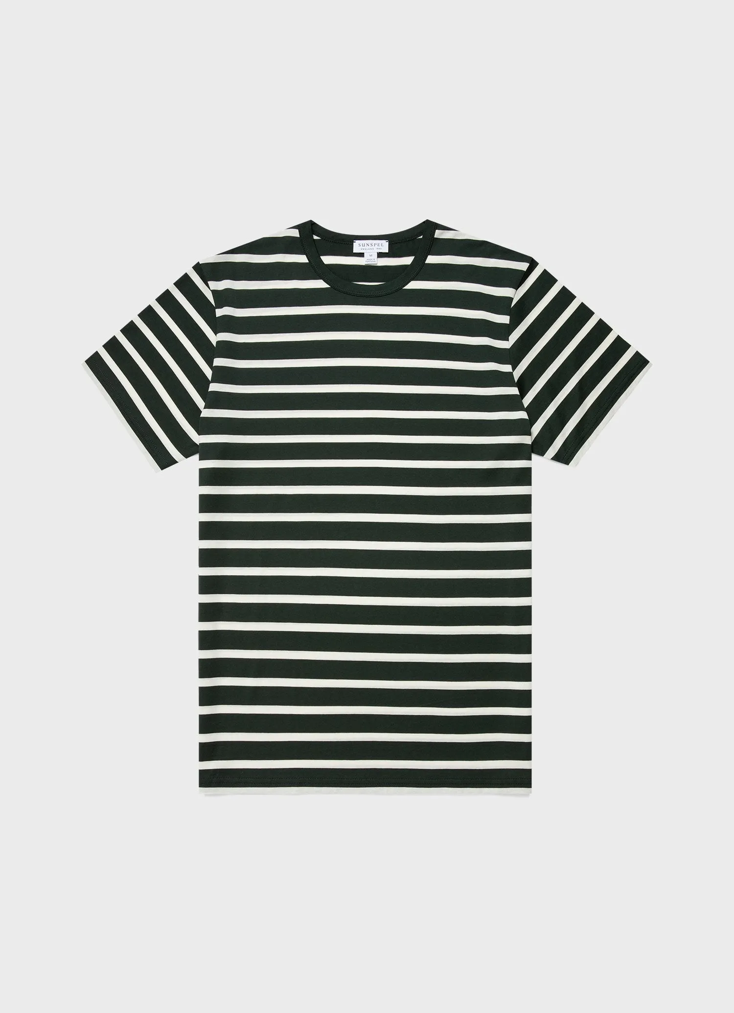 Men's Classic T-shirt in Seaweed/Ecru Breton Stripe sold by Sunspel