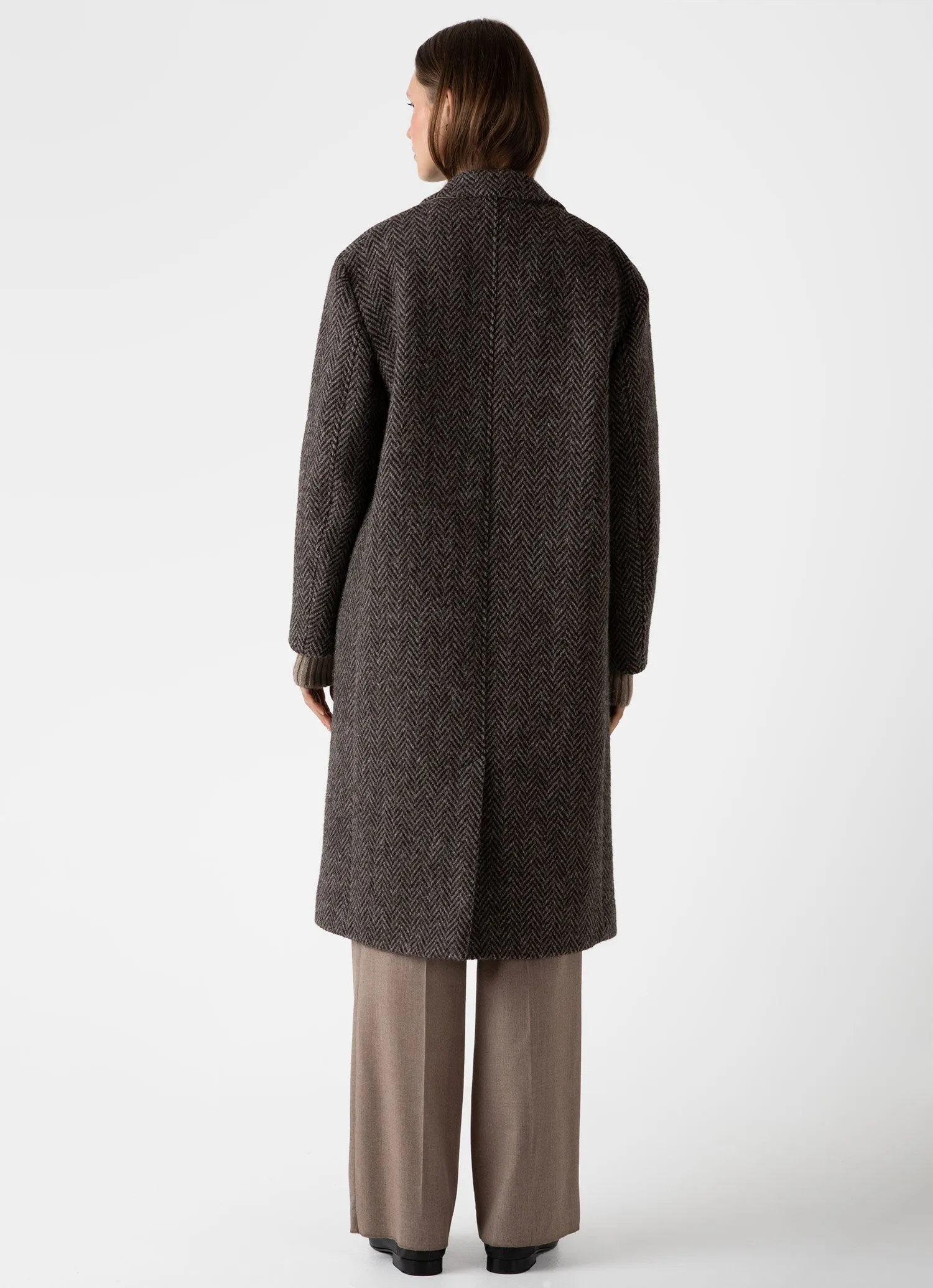 Women's British Wool Coat in Brown Herringbone sold by Sunspel product image thumbnail 4