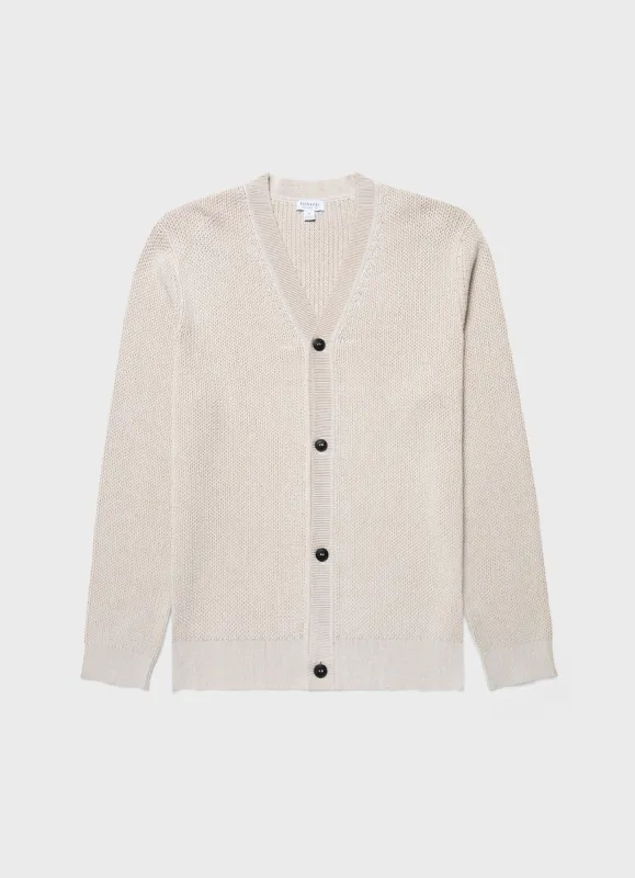 Men's Textured Knit Cardigan in Ecru sold by Sunspel