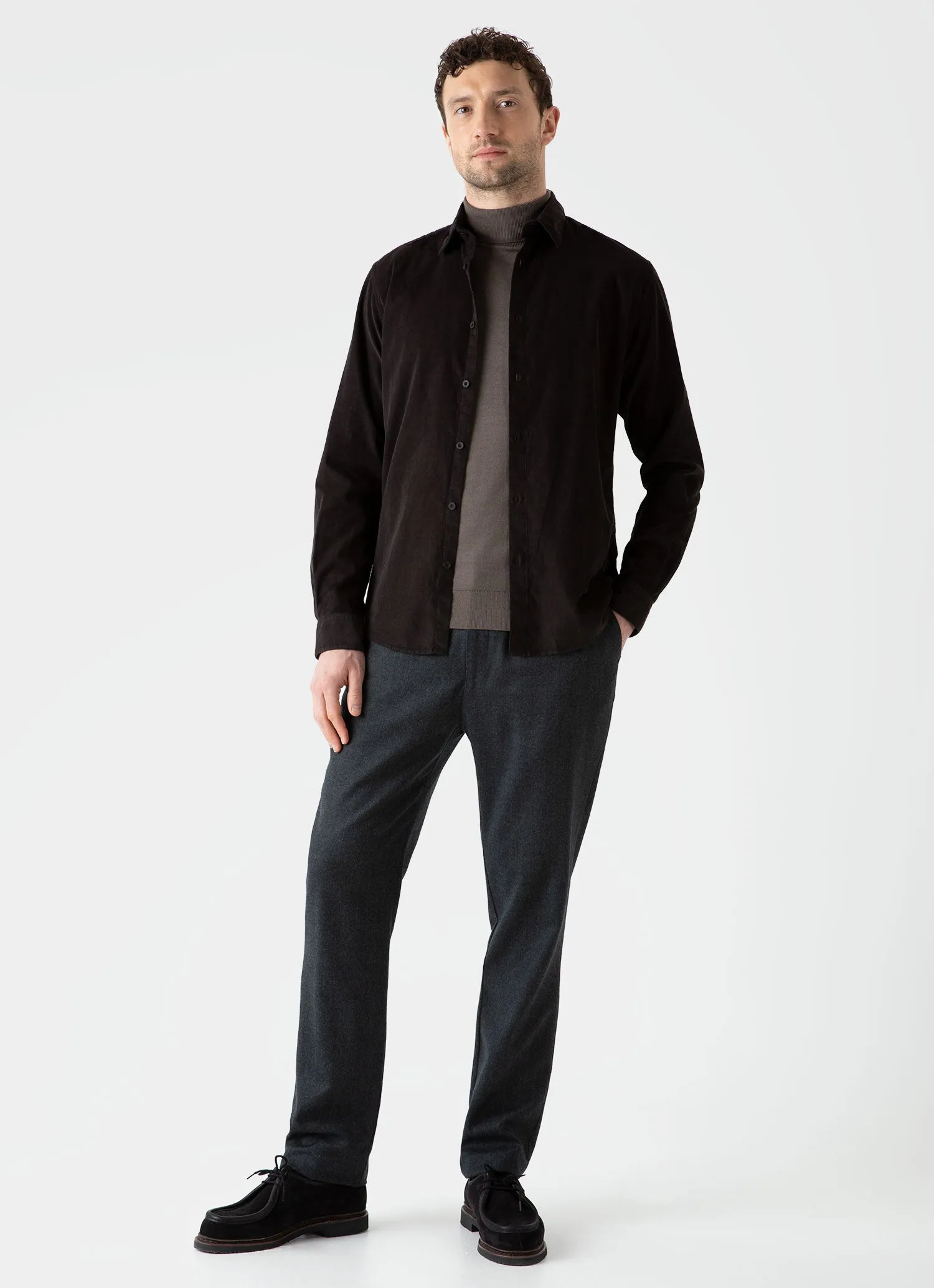 Men's Fine Cord Shirt in Coffee sold by Sunspel product image thumbnail 3