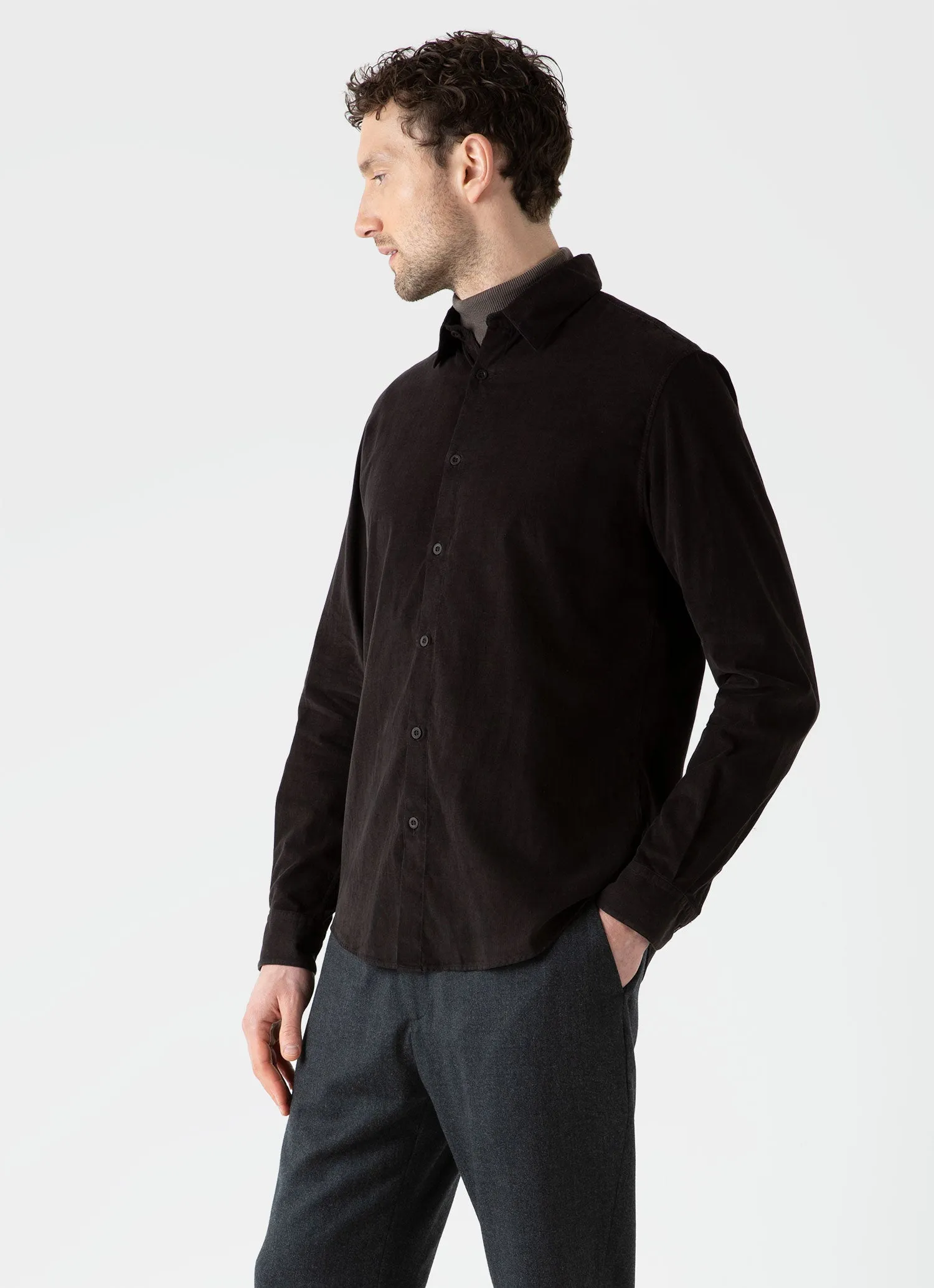 Men's Fine Cord Shirt in Coffee sold by Sunspel product image thumbnail 2